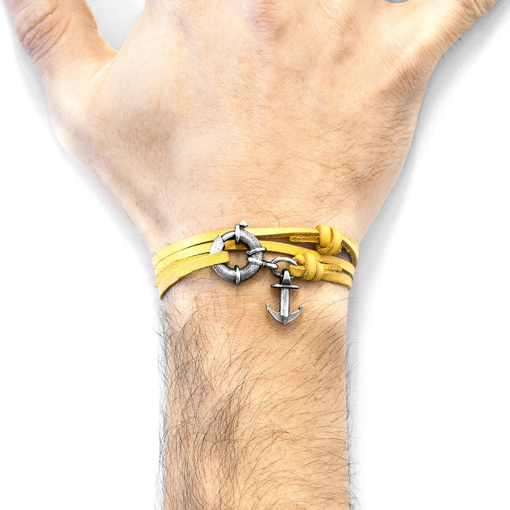 Mustard Yellow Clyde Silver & Flat Leather Bracelet